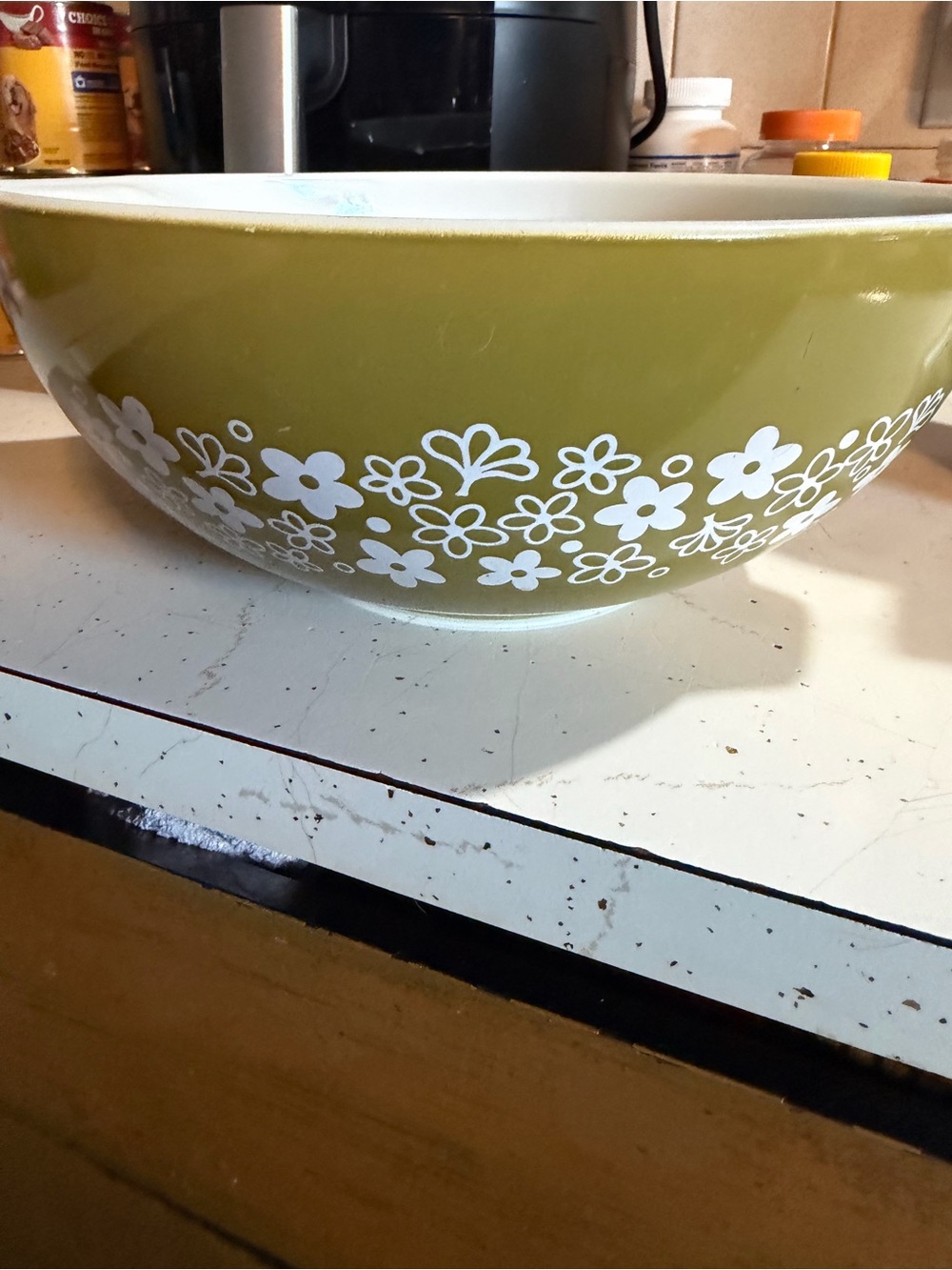 Pyrex Olive Green Floral Ceramic Mixing Bowl